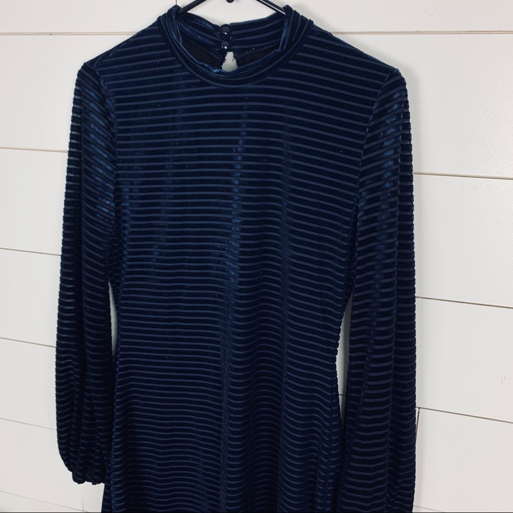 Lulus Navy Blue Striped Velvet Long Sleeve Dress - Picture 4 of 8